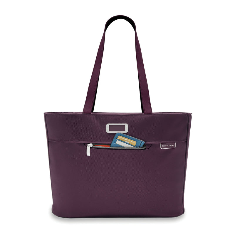 front pocket of plum Briggs & Riley Baseline Traveler Tote