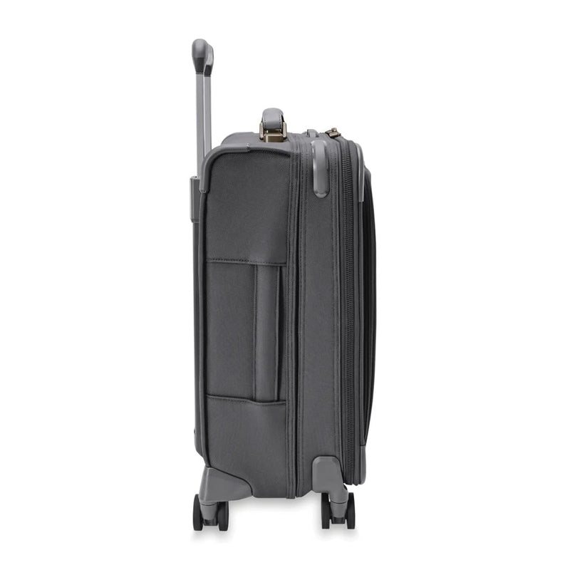 side of steel grey Briggs & Riley Baseline Global Carry-On Spinner