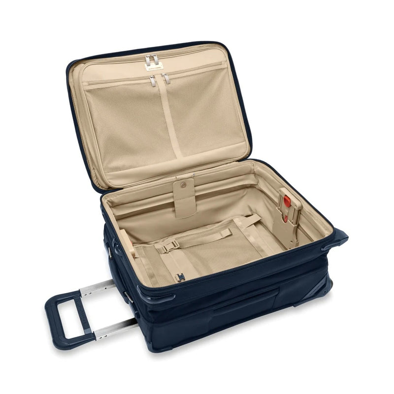 inside of navy Briggs & Riley Baseline Global 2-Wheel Carry-On