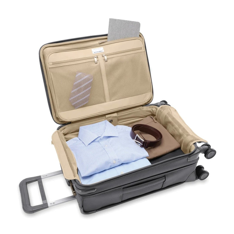 packed steel grey Briggs & Riley Essential Carry-On Spinner