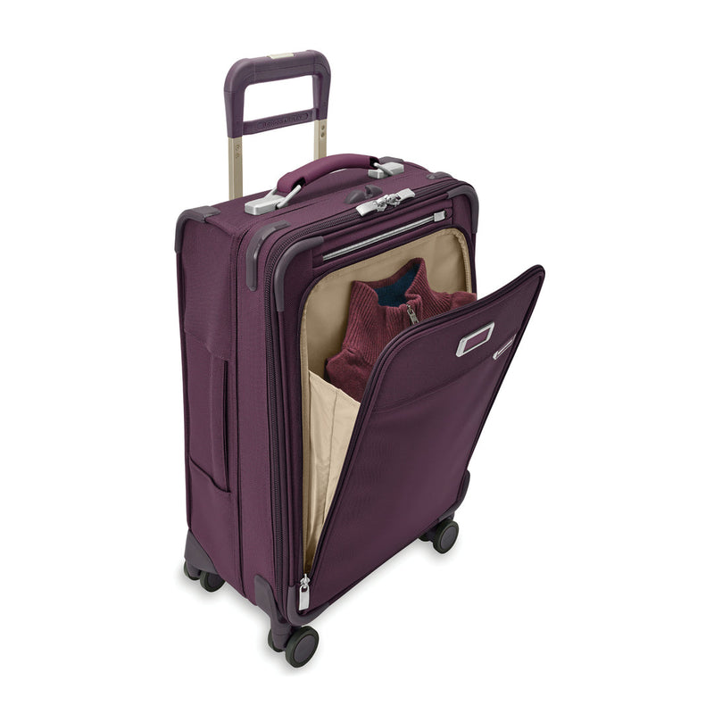 front pocket of plum Briggs & Riley Baseline Essential Carry-On Spinner