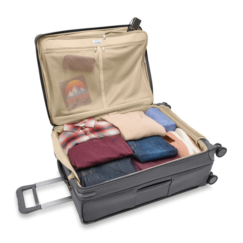 packed steel grey Briggs & Riley Baseline Large Expandable Spinner