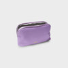 Purple orbitkey cosmetic bag with a zipper on a light gray background