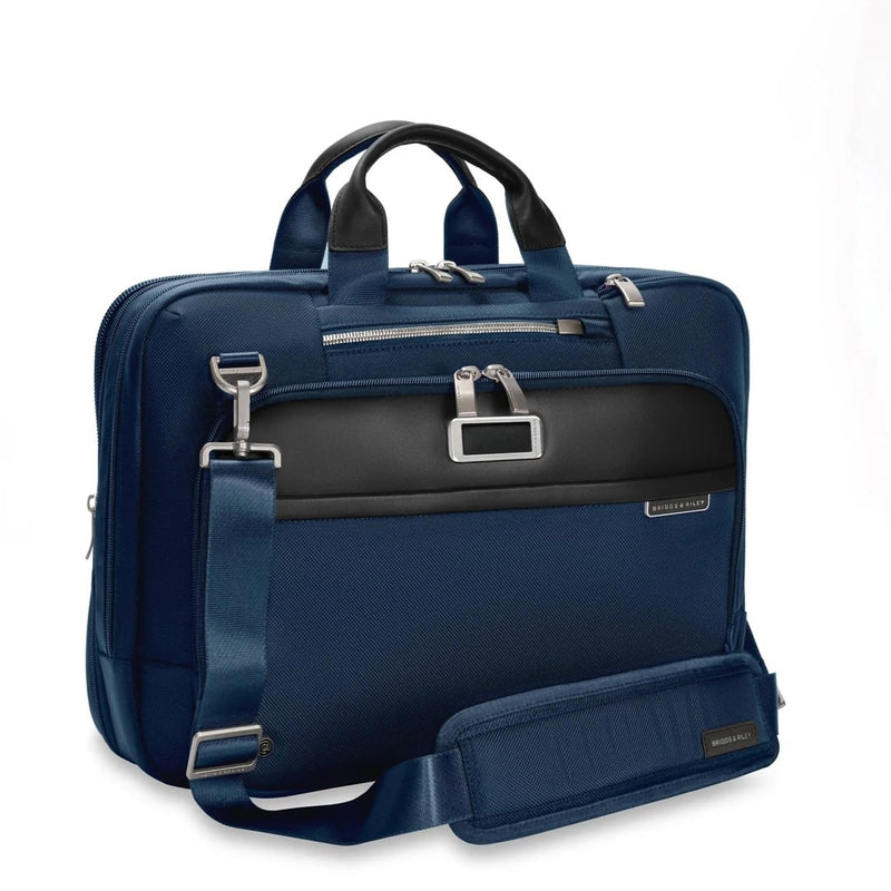 shoulder strap of navy Briggs & Riley @work Medium Expandable Brief