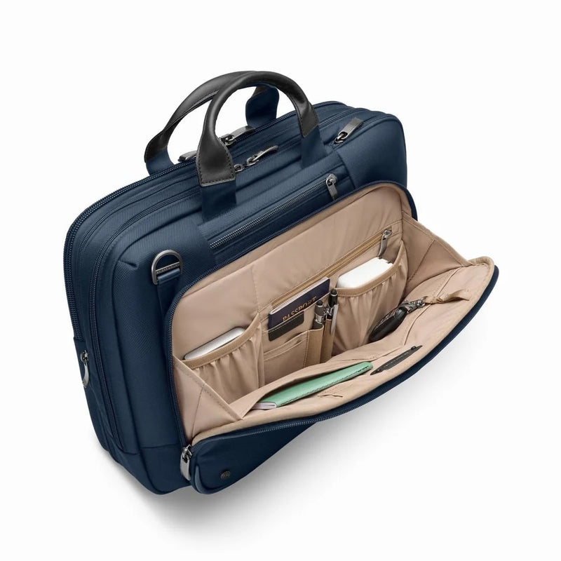 front organizer of navy Briggs & Riley @work Medium Expandable Brief