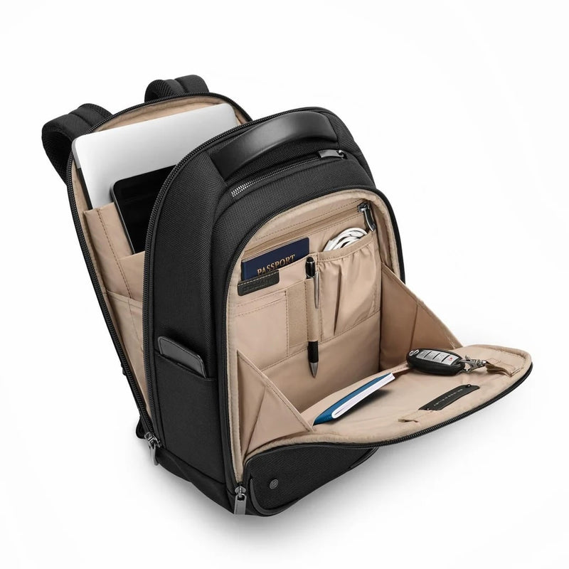 inside of black Briggs & Riley @work Slim Backpack