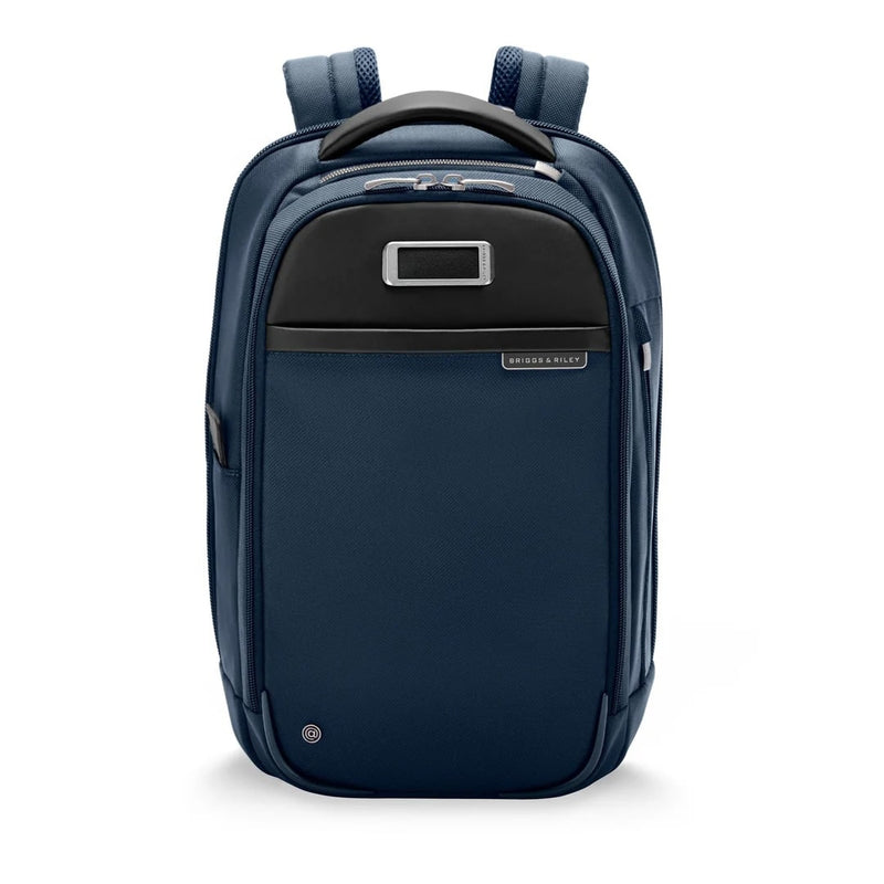 front of navy Briggs & Riley @work Slim Backpack