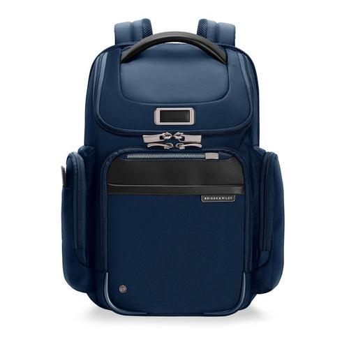 front of navy Briggs & Riley @work Medium Widemouth Backpack