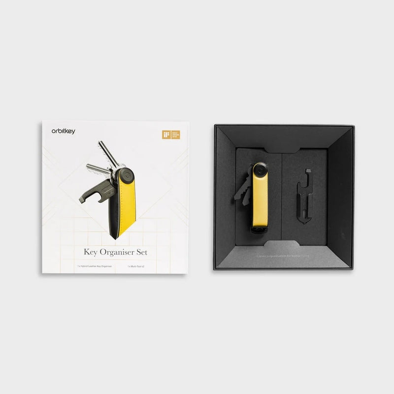 in box solar yellow Orbitkey Hybrid Leather Key Organizer Set