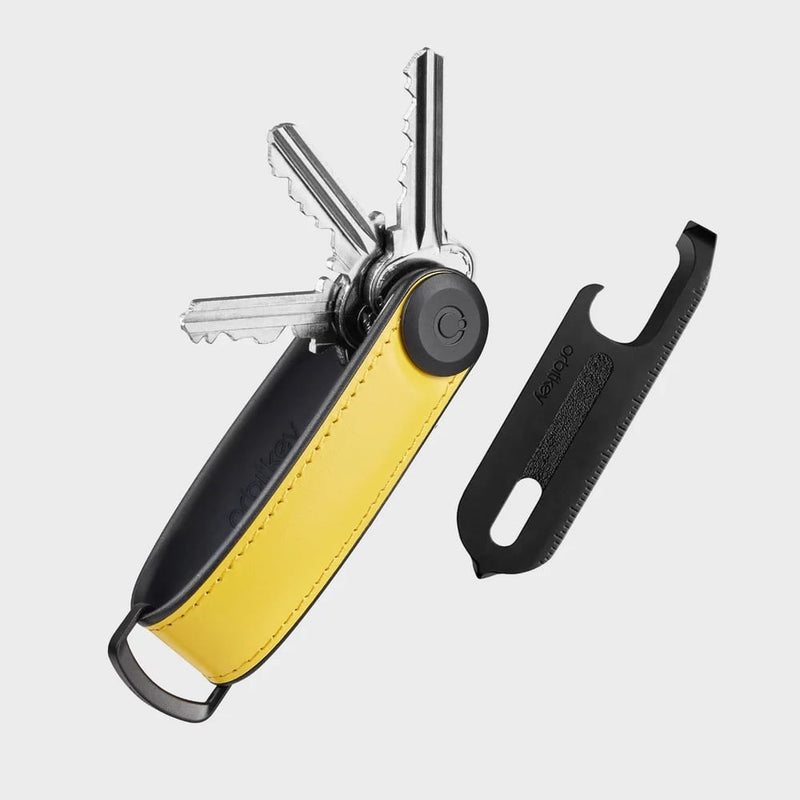 front of solar yellow Orbitkey Hybrid Leather Key Organizer Set