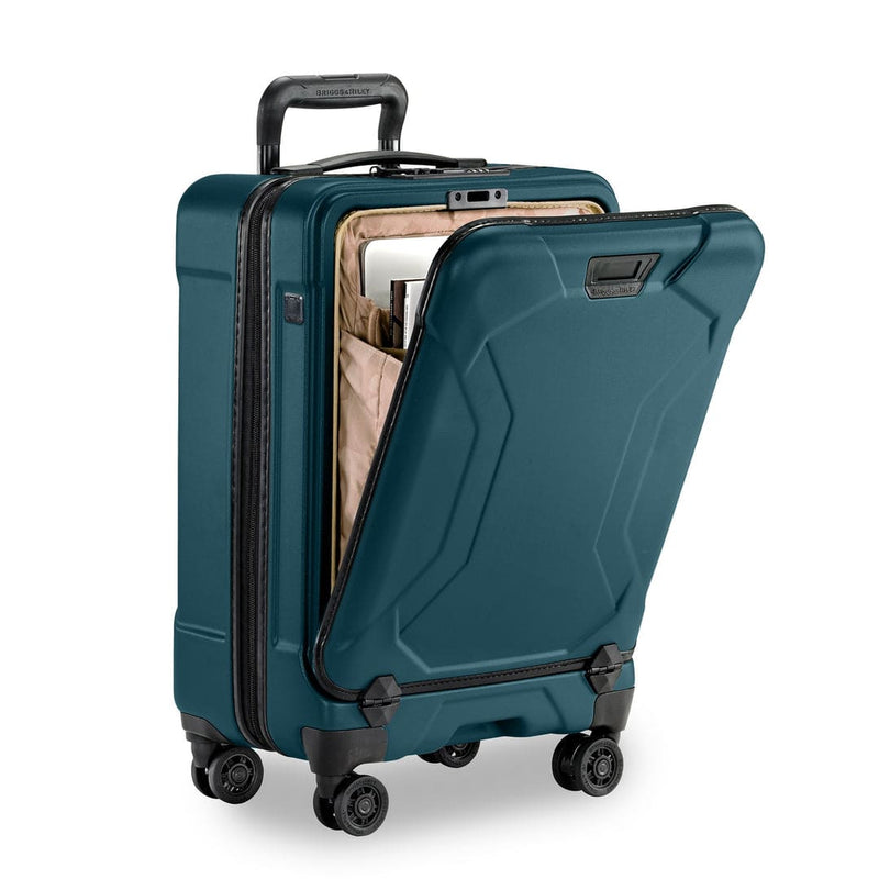 Ocean Briggs & Riley suitcase with open front compartment on a white background