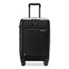 Black Briggs & Riley suitcase with a handle on a white background