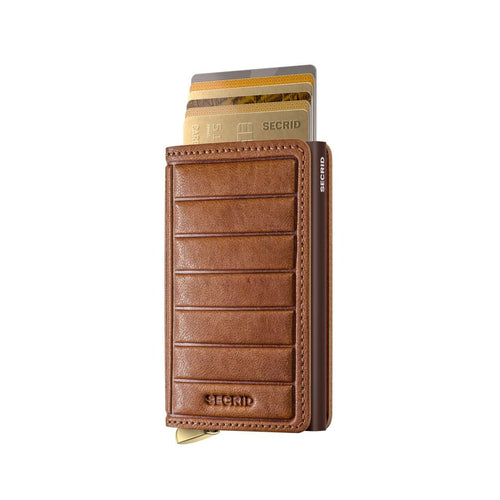 cards up in cognac Secrid Premium Slimwallet Emboss Lines