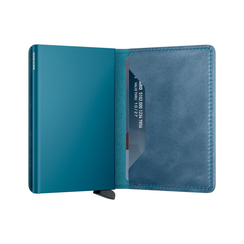inside of teal Secrid Slimwallet Vintage