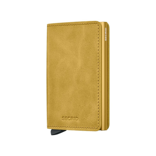 front of yellow Secrid Slimwallet Vintage