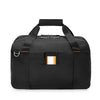 Black Briggs & Riley duffel bag with orange accents on a white background