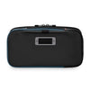 Black Briggs & Riley travel case with blue accents on a white background