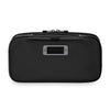 Black Briggs & Riley travel case with a silver emblem on a white background