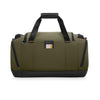 Green Briggs & Riley duffel bag with black accents on a white background