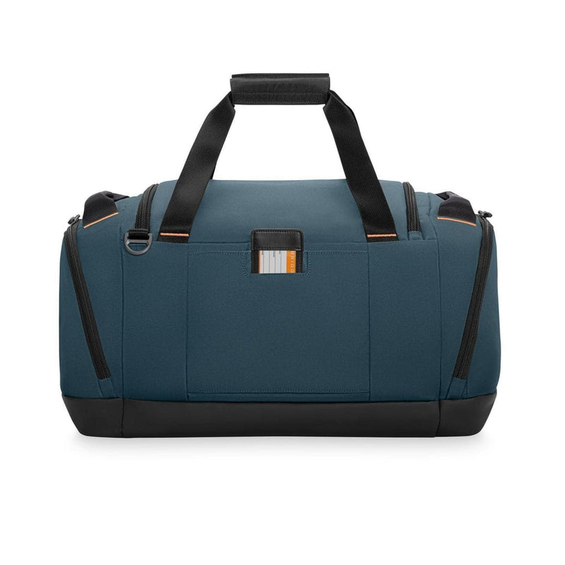 Blue Briggs & Riley duffel bag with black accents on a white background
