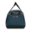 Blue Briggs & Riley duffel bag with black handle and trim on a white background
