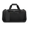 Black Briggs & Riley duffel bag with orange accents on a white background