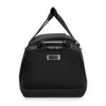 Black Briggs & Riley duffel bag with a visible brand logo on a white background