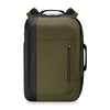 Green and black Briggs & Riley backpack with visible brand name on a white background