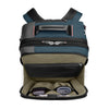 Briggs & Riley backpack with open compartment showing interior details on a white background