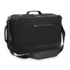 Black Briggs & Riley travel bag with shoulder strap on a white background