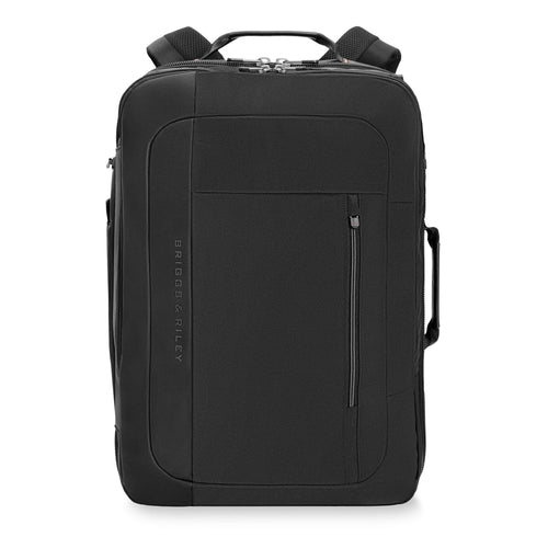 Black Briggs & Riley backpack with visible brand name on a white background