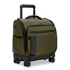 Green Briggs & Riley rolling suitcase with black wheels and handle on a white background