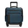 Blue Briggs & Riley suitcase with wheels and handle on a white background