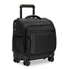 Black rolling Briggs & Riley suitcase with wheels on a white background