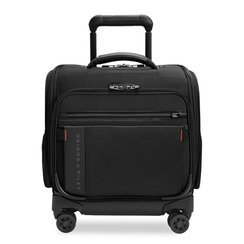 Black rolling suitcase with Briggs & Riley logo on a white background