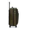 Green Briggs & Riley suitcase with wheels and handle on a white background