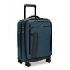 Blue Briggs & Riley suitcase with black handle and wheels on a white background