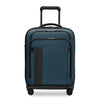 Blue Briggs & Riley suitcase with black accents on a white background