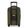 Green Briggs & Riley suitcase with black handle and wheels on a white background
