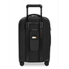 Black Briggs & Riley suitcase with a pocket on a white background