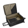 inside of black Briggs & Riley suitcase on a white background