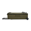 Green Briggs & Riley suitcase with wheels on a white background