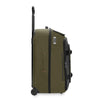 Green Briggs & Riley suitcase with black handle and wheels on a white background