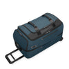 Blue Briggs & Riley suitcase with black accents on a white background