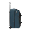 Blue Briggs & Riley suitcase with a black handle and wheels on a white background