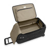 Black Briggs & Riley suitcase with open beige interior on a white background