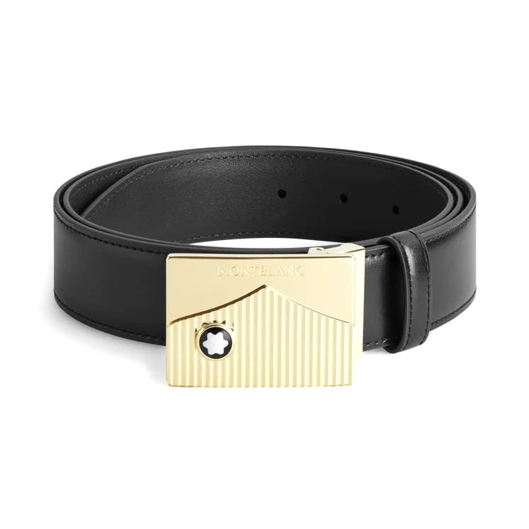 front of black Montblanc Meisterstuck 35mm Belt