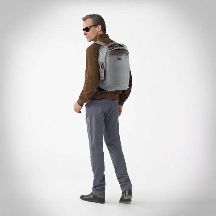 Briggs & Riley @work Medium Slim Backpack in Grey on model