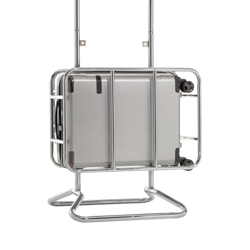 Samsonite Evoa Spinner Carry-On in Brushed Silver in cage