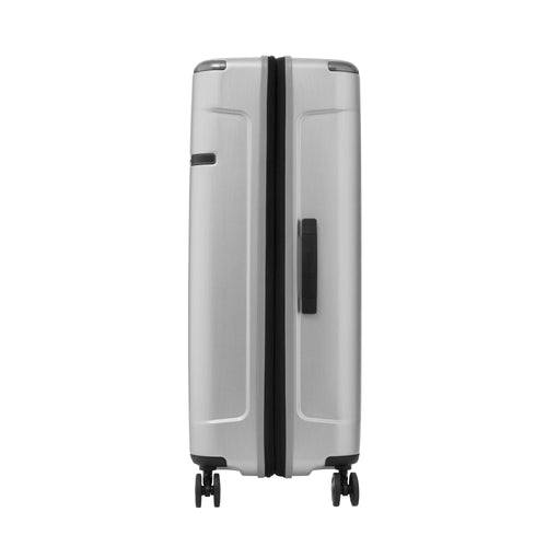Samsonite Evoa Spinner Large Expandable in Brushed Silver side view